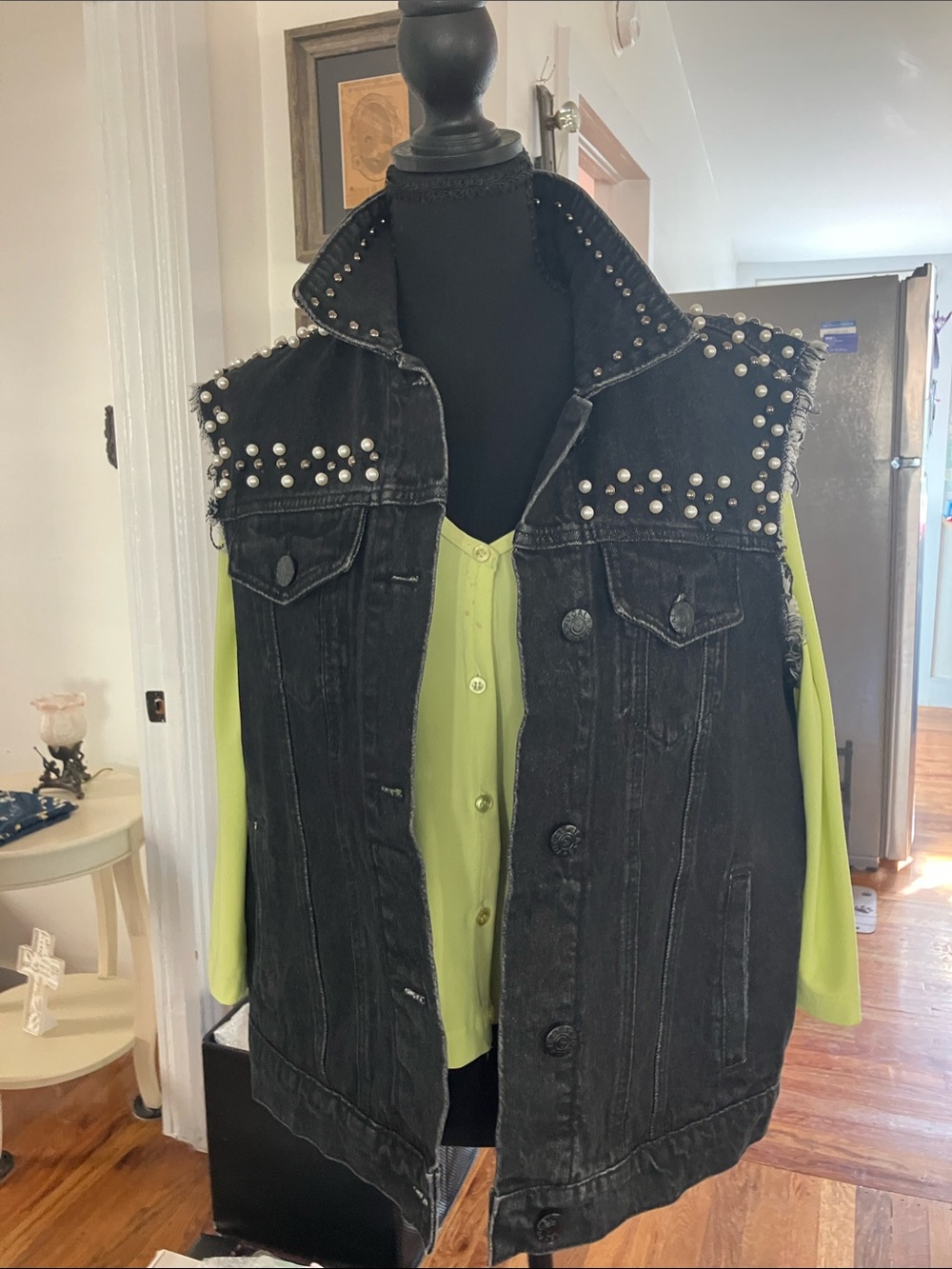 Vocal Black Studded Sleeveless Denim Jacket Vest